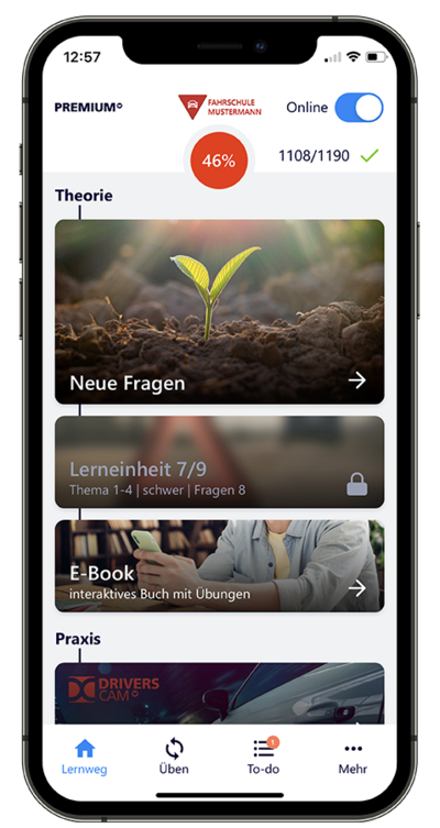 Startscreen der Fahren Lernen Max App in Smartphone